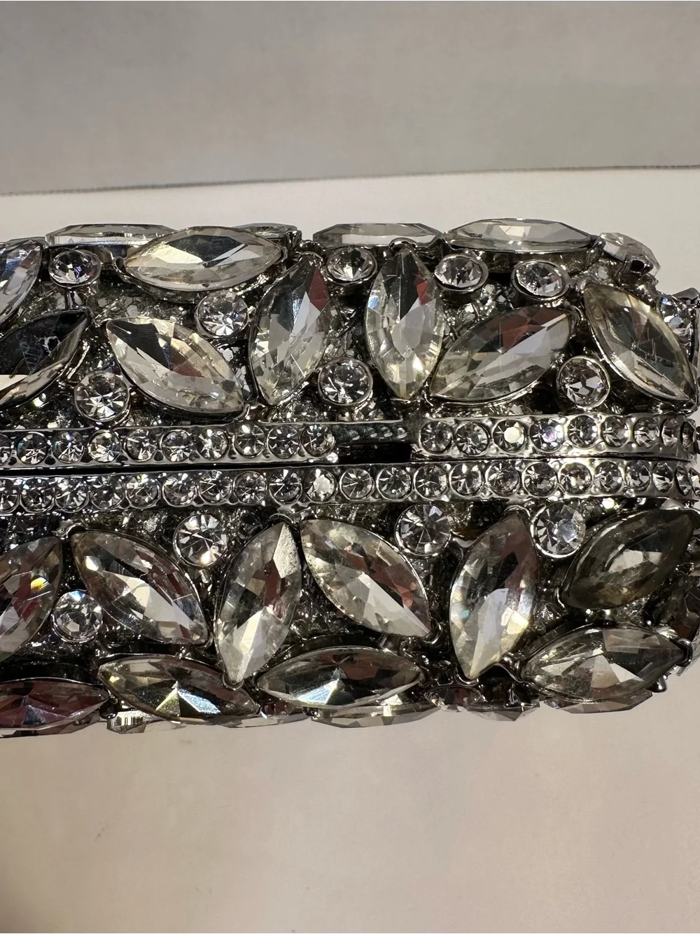 Crystal-Embellished Silver Evening Clutch - Designer Style